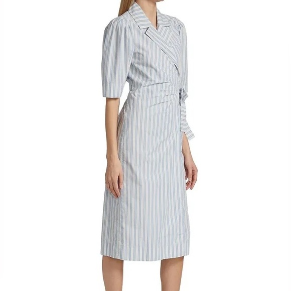 GANNI Striped belted organic cotton-poplin wrap midi dress size EU 32, US 2 - Picture 4 of 11